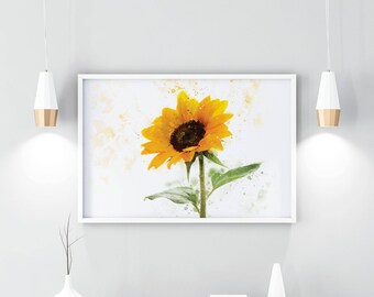 sunflower print, sunflower, illustration, PRINTABLE, download, digital, art print, wall art, custom, prints, gift for her, home decor, print