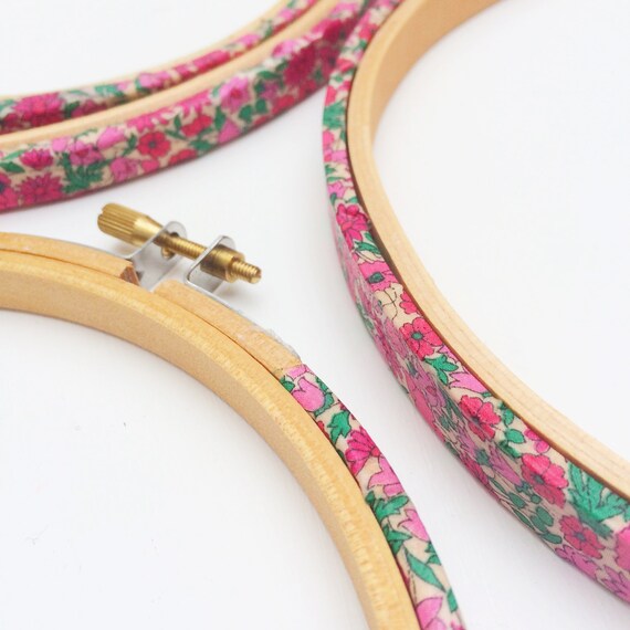 Fabric Covered Embroidery Hoops. Liberty's 'Petal and