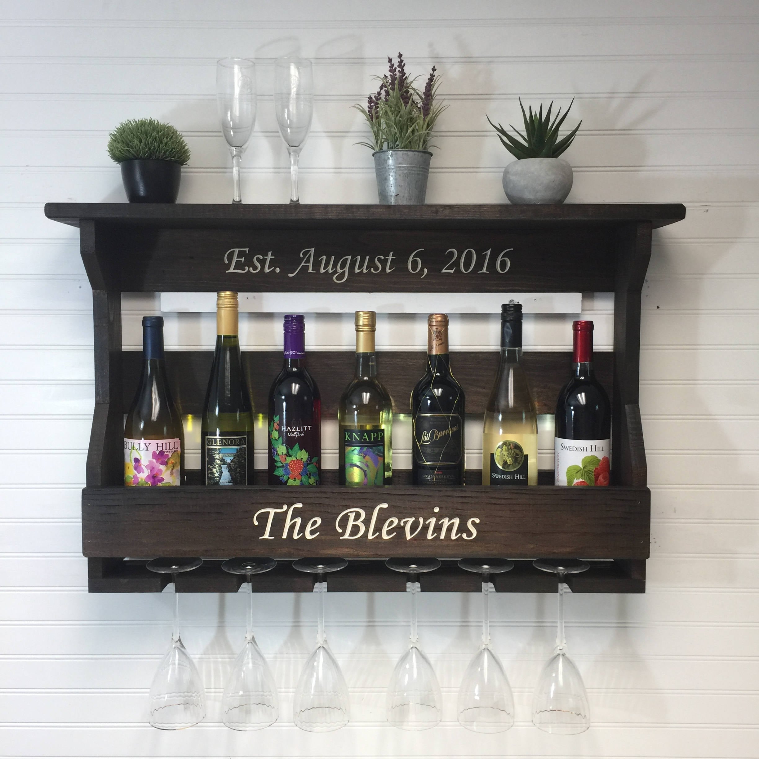 Personalized Wine Rack Wall Hanging Engraved Wooden Wine Rack Wedding Gift Christmas