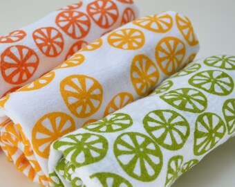 Flour Sack Dish Towel - Citrus Slice: Orange or Green or Yellow