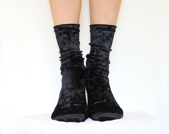 Black Velvet Socks. Handmade Women's Socks. Homemade Socks