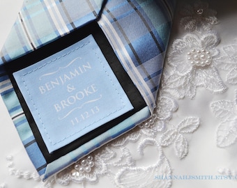 Something Blue • Personalized Groom Tie Patch • Small Wedding Dress Label • 2nd Anniversary Gift • Cotton Anniversary Gift