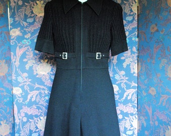 Black dress 100% wool --1970