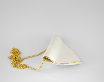 Gold and white geometric porcelain necklace - modern minimalist jewelry made in Spain