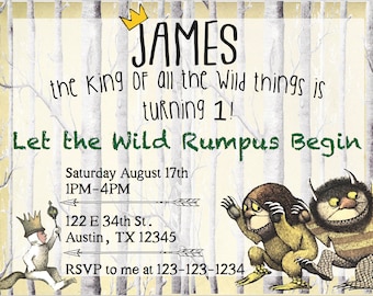 Where the Wild things are first birthday invitation