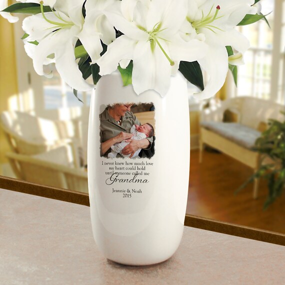 Flower Vase Personalized for Grandma Porcelain with Photo