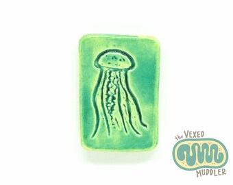 Green jellyfish magnet, ceramic sea nettle jellyfish, neodymium rare earth magnet, marine biology gift