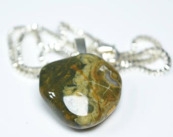 Custom Tumbled Rhyolite Stone Pendant and Necklace - Choose Sterling Silver Chain or Leather Cord - Quantity of 1