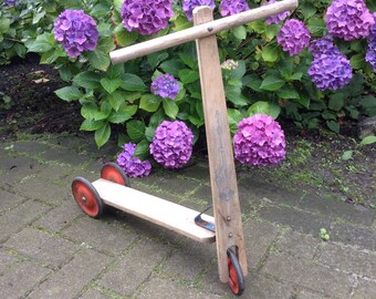 Vintage wooden scooter ABC Baby by VERO toys, made in Eastern Germany, DDR toy