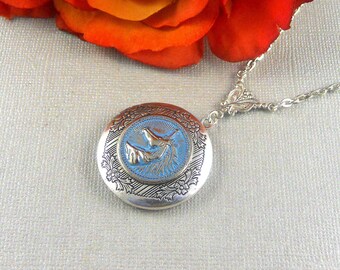 Blue Unicorn,Locket,Silver Locket,Antique Locket,Unicorn Locket,Unicorn Necklace,Blue Necklace Locket, Boy, Little Girl