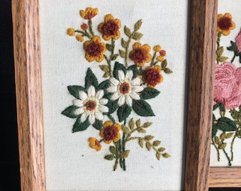 Vintage crewel art, vintage embroidery, rose crewel, rose embroidery, flower crewel, vintage handmade, vintage art