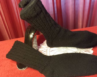 Handmade Knit Black Men Unisex Wool socks size 9 to 10