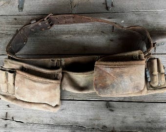 Leather Tool Pouch Belt - Triple Pouch Carpenter Belt with Pliers Holder, 2 Hammer Holders - Nicholas Style Contractors Belt - Lineman Tool