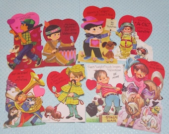 Vintage Children's Valentine Day Cards Lot-Ephemera-Mixed Media-Paper-Crafts-Scrap Booking-UNUSED-Set of 8