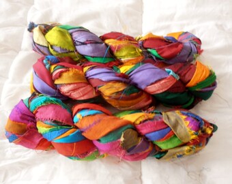 SALE 100 grams 1 skeins soft recycled silk ribbon knitting crochet craft embellishment yarn multicolor mix