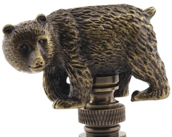 LAMP FINIAL walking bear antique brass