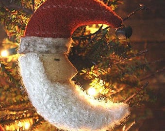 Primitive Folk Art Christmas Crescent Moon Santa Ornies Digital PDF Pattern