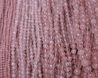 A Grade Extra Gemmy Natural Pink Rose Quartz Faceted Round Beads 4mm 6mm 8mm 10mm Round Beads Strand