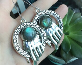 Labradorite hand earrings, stretched ears, ear weights, Sold per pair (leave listing qty as 1), made to order