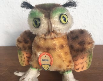 Very Good Condition! All IDs 60s Vintage Steiff Owl Wittie antique soft toy