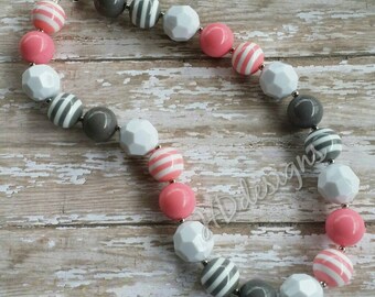 Pink and grey Chunky Bubblegum Necklace-Children-Toddler-Gift-Photo Prop-Jewelry-Bead Necklace