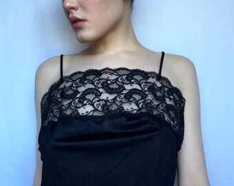 vintage black lace lingerie camisole top - size small medium S/M