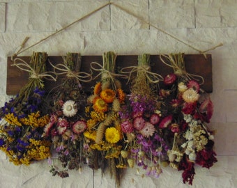 Dried Flower Rack, Herb Rack, Rack for Dried Flowers, Country Wall Decor, Rustic Wedding Decor, Cottage Decor, Wall Rack