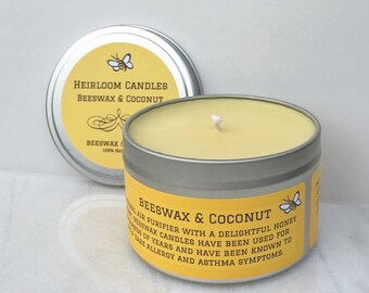 Beeswax & Coconut Candle Round Tin - Air Purifier - Pure Beeswax candle, 4-8oz