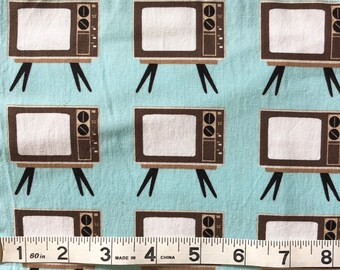 1/2 yard Blue Retro TV Fabric, Riley Blake Fabric, Quilting Cotton, Geekly Chic TVs, Aqua Retro Fabric, Old School Cool Fabric, Aqua Tvs