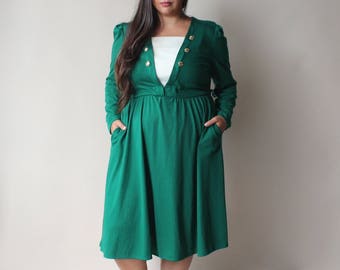 SALE plus size vintage green long sleeve dress, size 18-20