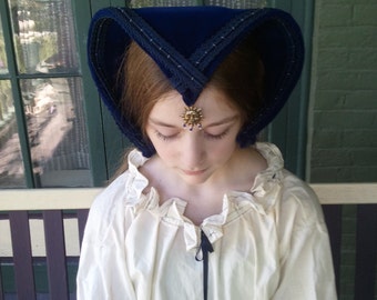 French Hood: Elizabethan Headdress Coif French Hood with Attifet Tudor Costume Elizabethan Costume Head Piece
