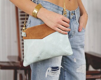 Leather Crossbody Purse - Cross Body Bag - In Mint Blush Saffron Indigo White and Many Other Colors
