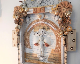 ALTERED ART, Shadow Box Found Object Mixed Media Original, Niche, Free Spirit, Soulful Gift, Bohemian Art, Kitschy Art, Memory Box, Funky