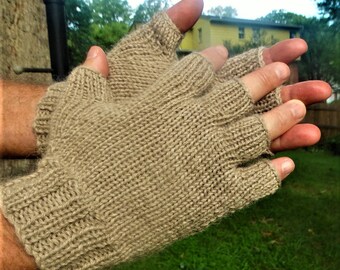 Half Finger Gloves Men's Tan Pure Baby Alpaca Half Finger Gloves Hand Knit Light Brown Alpaca Hand Warmers Baby Alpaca Half Finger Gloves