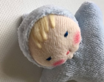 Small blue baby doll, Waldorf doll, toy for kids, handmade doll, pocket doll