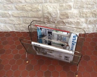 Vintage 60s plastic red and metal magazine rack
