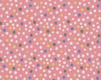 Quilting Fabric - Half Yard - Maywood Studio Animal Quackers - Pink with Polka Dots of Green blue yellow white