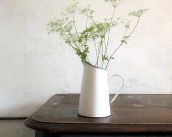 Vintage Enamel Pitcher Jug / Antique french jug / antique pitcher / antique enamel jug / french rustic jug / enamel vase