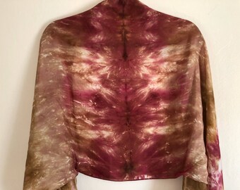 Large, cranberry and olive, hand dyed, 100% silk scarf/shawl.