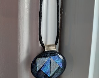 Blue and Silver Fused Glass Pendant