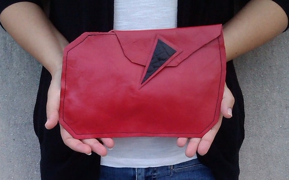 black red clutch bag