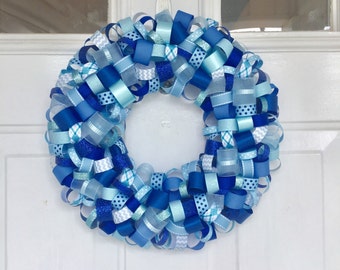 Ribbon Wreath - 13 inch / Blue / Baby Shower / Boy Birthday