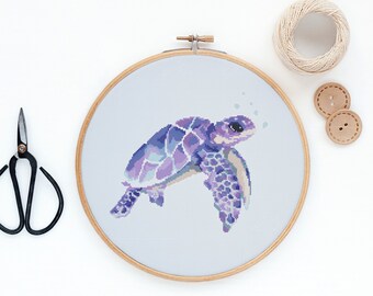 Sea turtle - Modern marine animal cross stitch pattern PDF - Instant download