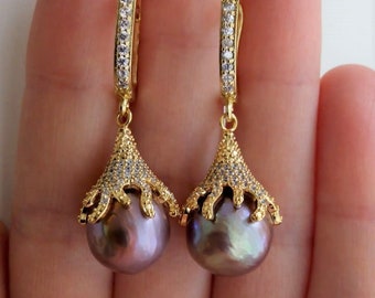 Artisan lavender pearl earrings