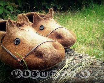 Wool felted slippers horses