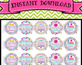 Home School Girl - INSTANT DOWNLOAD 1" Bottle Cap Images 4x6 - 497