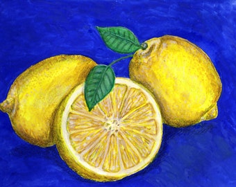 Lemons mixed media drawing, 9 x 11