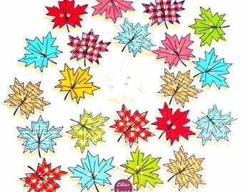 10 buttons 2.5 cm - 2 holes-painted wood Maple leaves