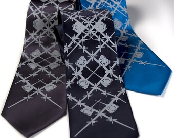 C-130 Necktie. Airplane tie. "Wingman" silkscreened necktie. Aviation argyle design. Pale grey print. Choose standard or narrow.