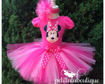 Pink Minnie Mouse Birthday Tutu set any size available 12m to 10y FREE Personalization of Name and Age